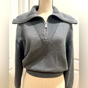 ZARA Gray Women's Sweater with Zipper Collar